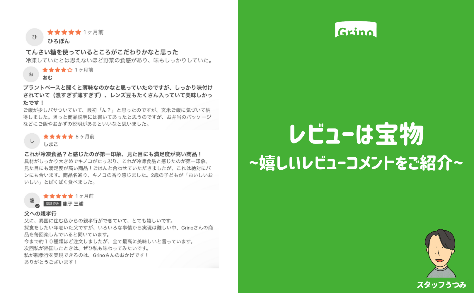 レビューは宝物〜嬉しいレビューコメントをご紹介〜 - Grino