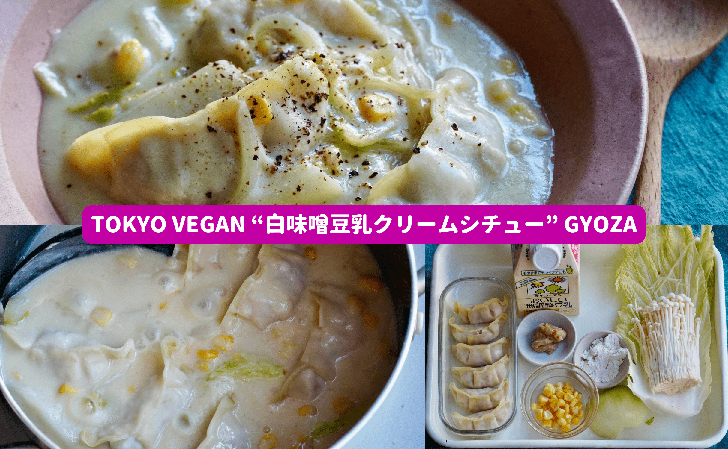 #東京ヴィーガン餃子アレンジレシピ:Tokyo Vegan “白味噌豆乳クリームシチュー” Gyoza(2人分) - Grino